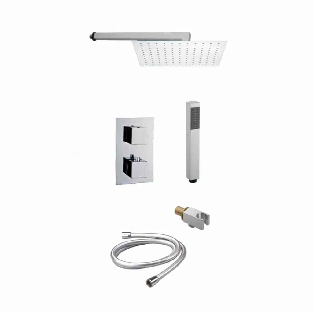 Saniful Doucheset inbouw met thermostaat en muurbevestiging douchekop vierkant chroom Douchekop 30 cm