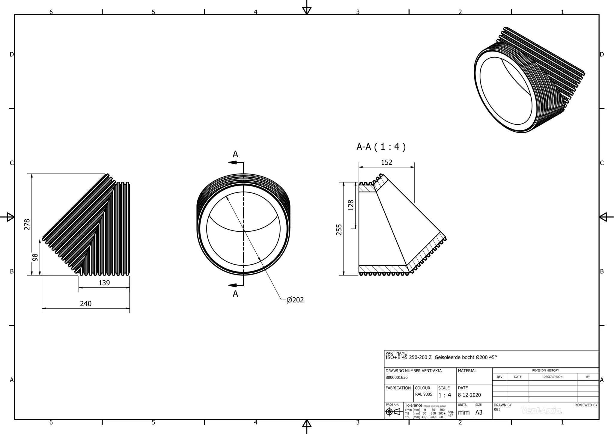 Vent-Axia ISO+B 45 250-200 Z / Geisoleerde bocht Ø200 45° - Image 2