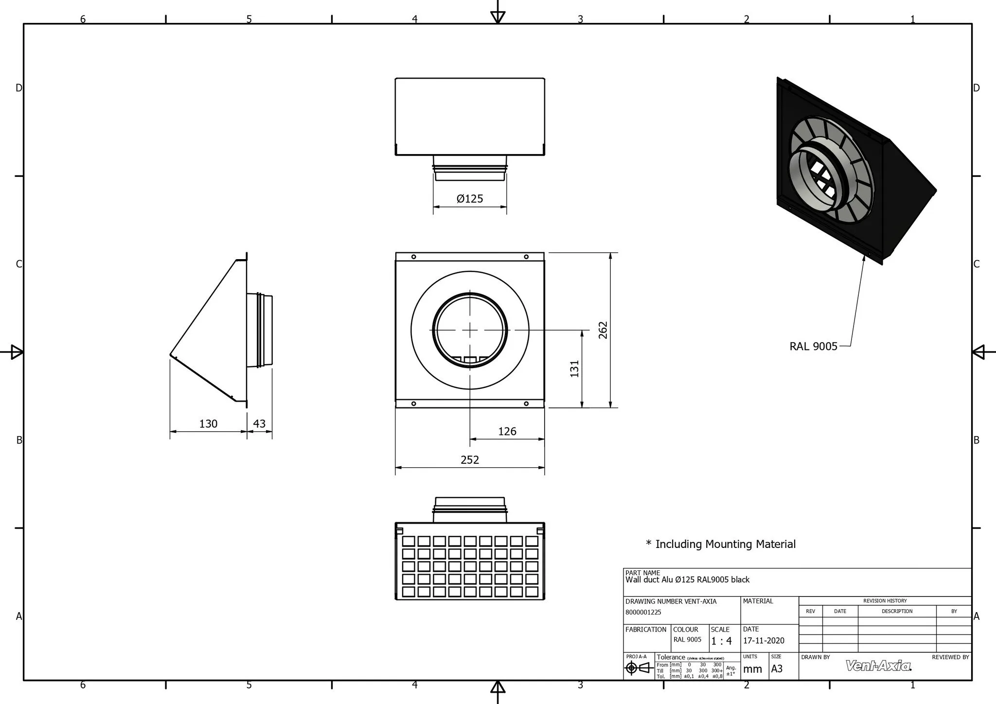 Vent-Axia VMR 125 Z / Geveldoorvoer Alu Ø125 RAL9005 zwart - Image 2