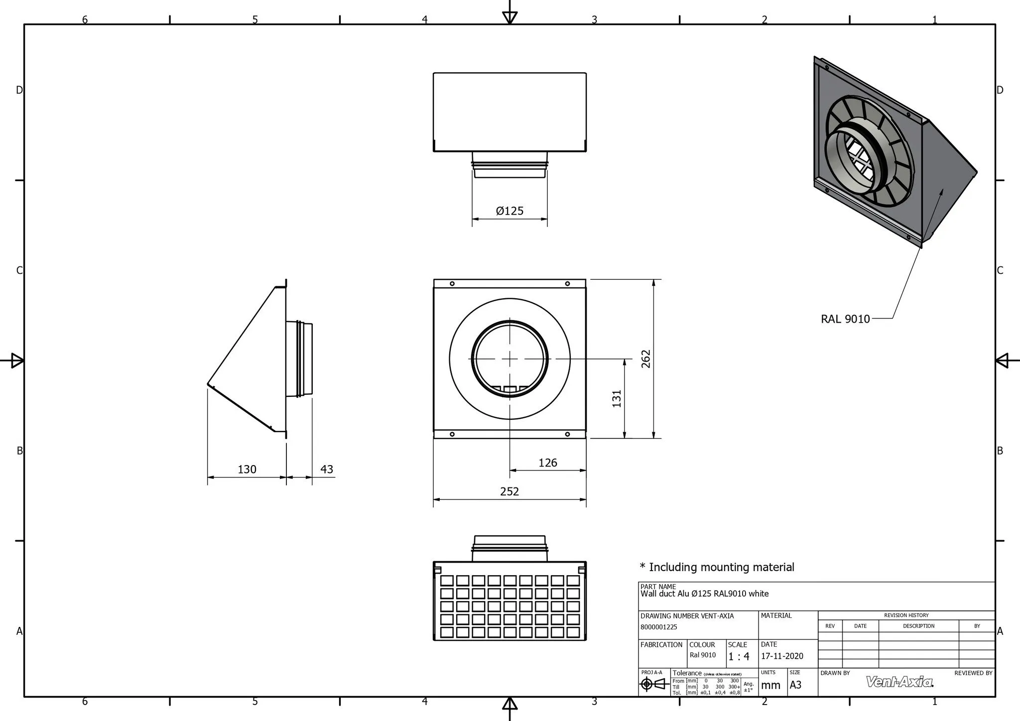 Vent-Axia VMR 160 W / Geveldoorvoer Alu Ø160 RAL9010 wit - Image 2