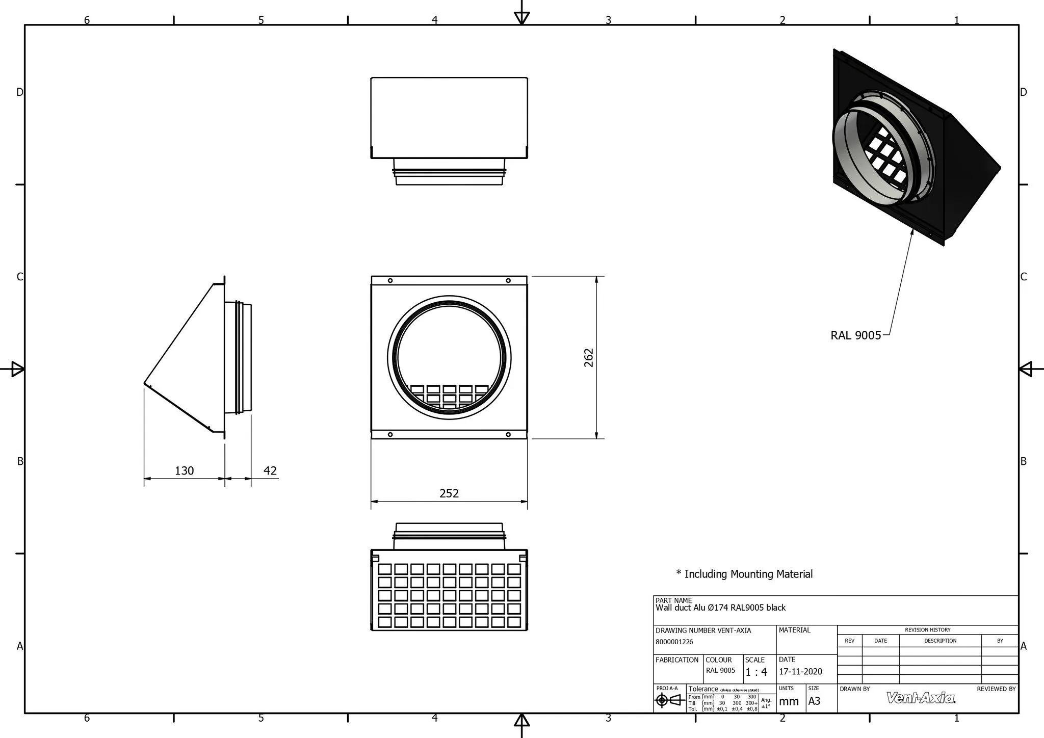 Vent-Axia VMR 174 Z / Geveldoorvoer Alu Ø174 RAL9005 zwart - Image 2