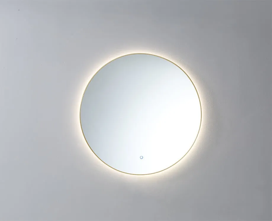 Saniful Ronde badkamerspiegel goud geborsteld met led verlichting in 3 kleuren instelbaar & dimbaar Incl. spiegelverwarming Rond 80 cm