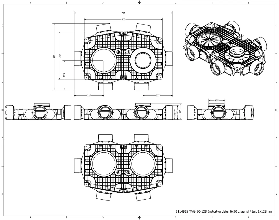 Vent-Axia Uniflexplus ventilatie hoofdverdeelbox 6x Ø90mm met tuit Tuit diameter Ø125mm - Image 2