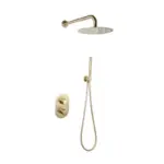 Saniful Doucheset inbouw met box thermostaat en muurbevestiging douchekop 25cm rond Goud Geborsteld