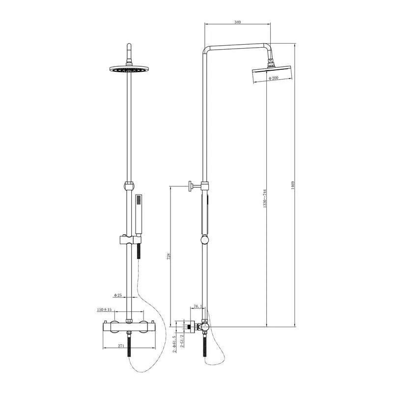 Saniful Doucheset opbouw thermostatisch in hoogte verstelbaar rond 20 cm chroom - Image 2