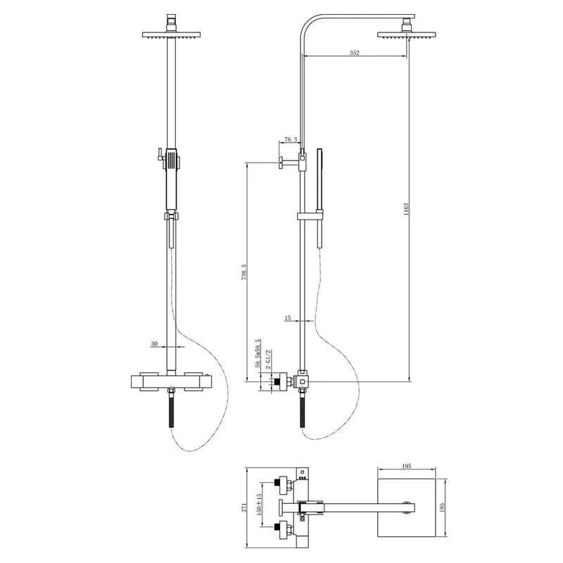 Saniful Doucheset opbouw thermostatisch in hoogte verstelbaar vierkant 20 cm chroom - Image 2