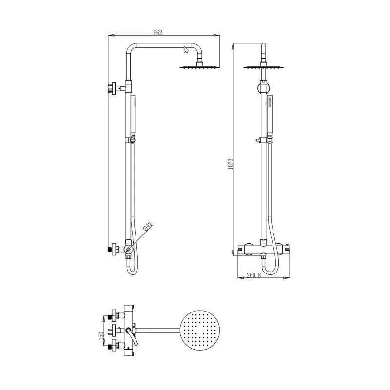 Saniful Doucheset opbouw thermostatisch in hoogte verstelbaar rond 25 cm RVS - Image 3