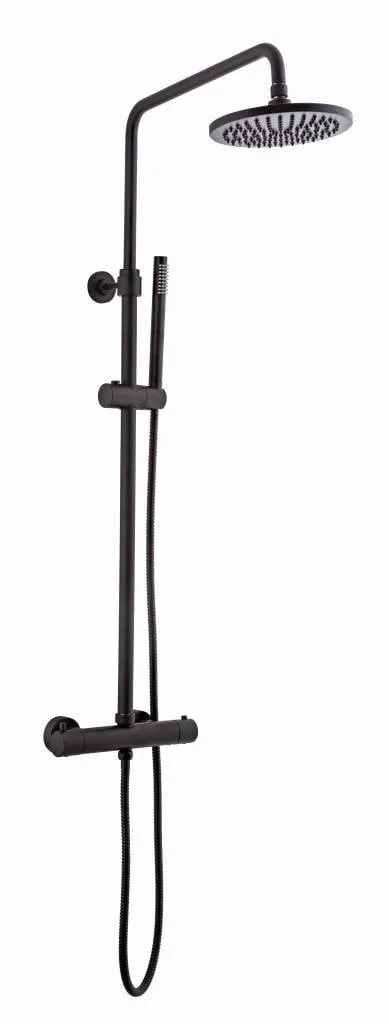 Saniful Doucheset opbouw thermostatisch in hoogte verstelbaar rond 20 cm Mat Zwart
