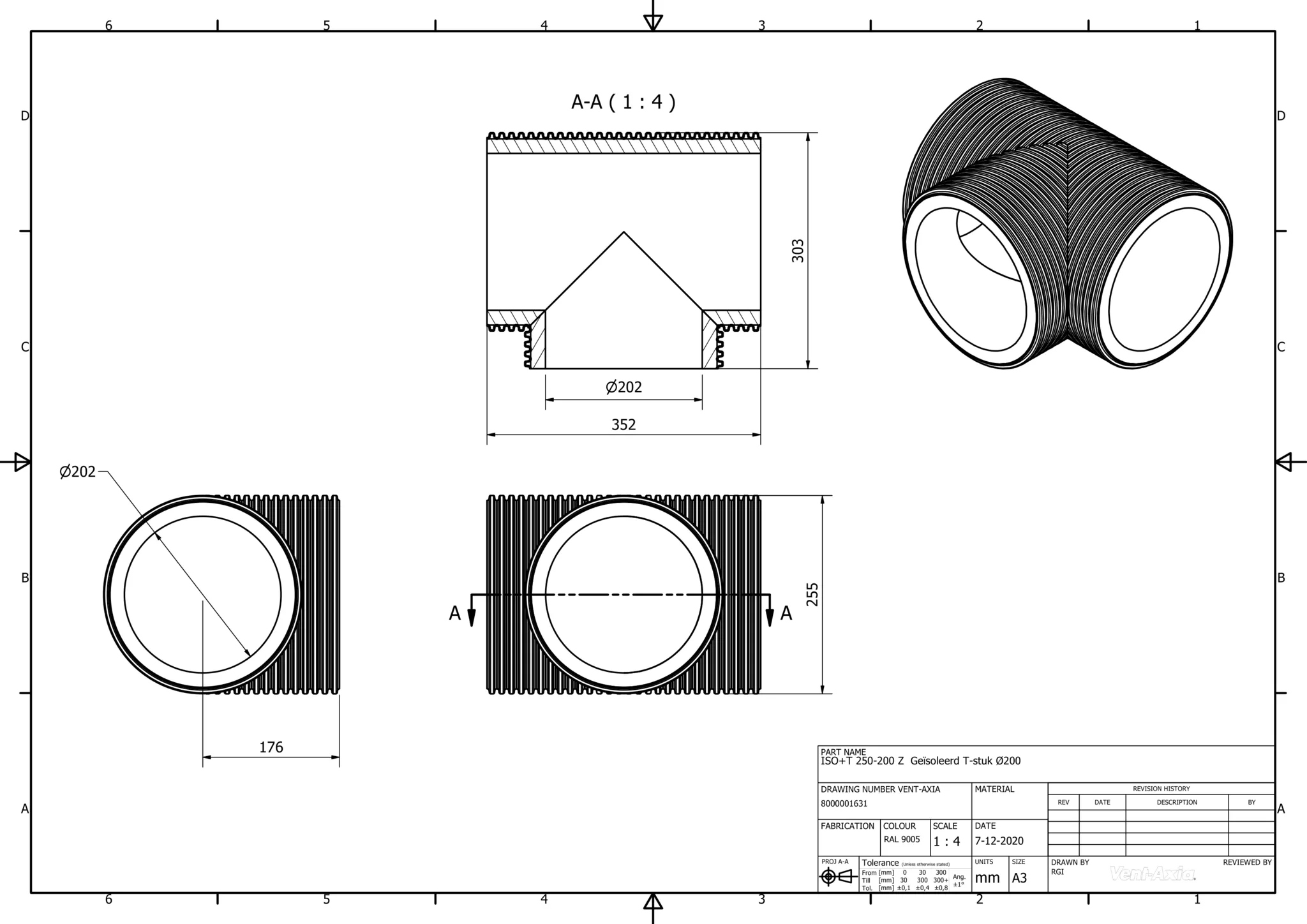 Vent-Axia ISO+T 250-200 Z / Geïsoleerd T-stuk Ø200 - Image 2