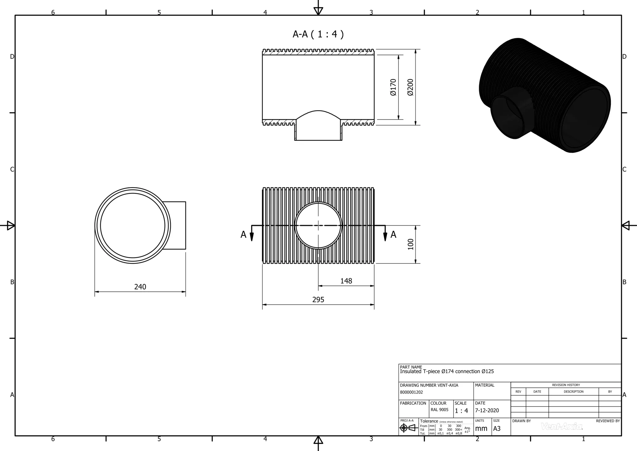 Vent-Axia ISO+T 200-125 Z / Geïsoleerd T-stuk Ø174 aftakking Ø125 - Image 2