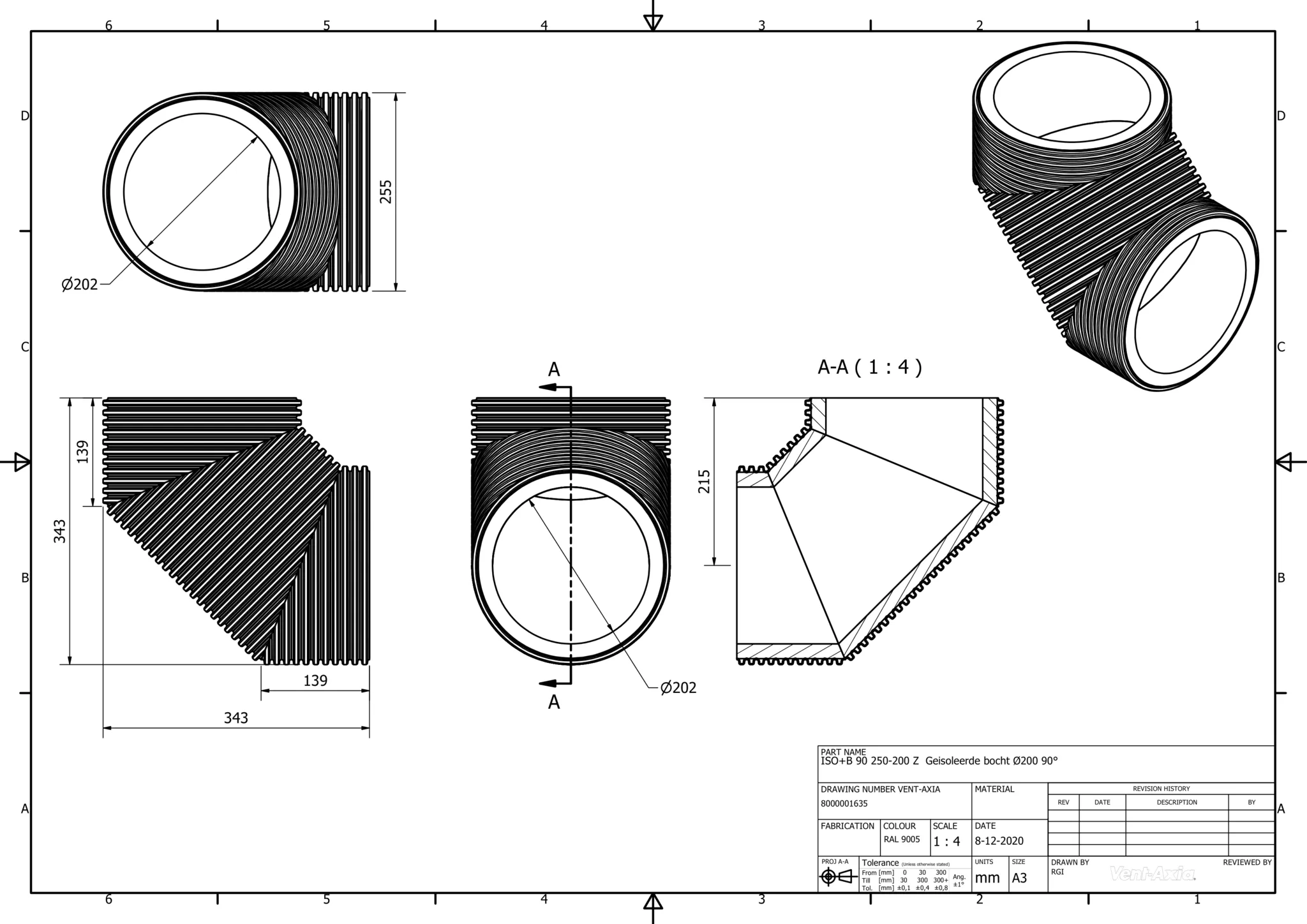 Vent-Axia ISO+B 90 250-200 Z / Geisoleerde bocht Ø200 90° - Image 2
