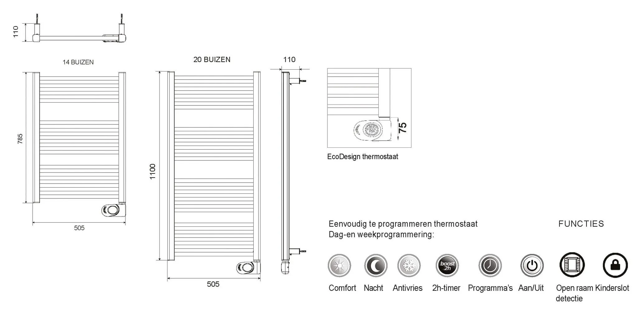 DRL E-Comfort Noxx vloeistof vrije radiator Wit 658x507 500W - Image 4