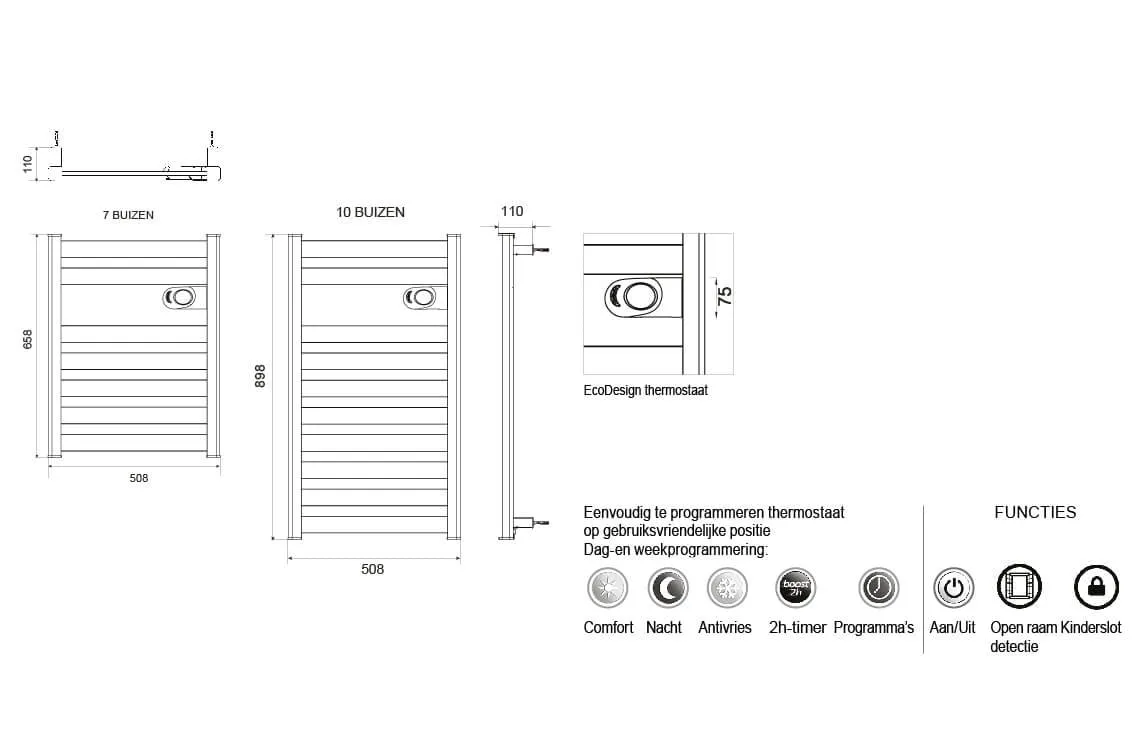 DRL E-Comfort Zion vloeistof vrije radiator Wit 898x508 750W - Image 4