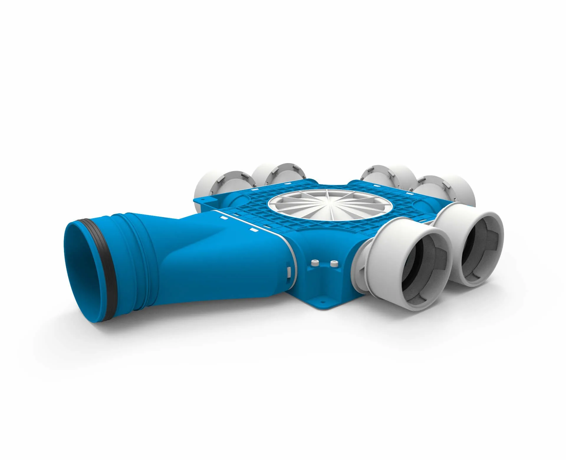 Vent-Axia Uniflexplus ventilatie samengestelde verdeler 6x Ø90mm met horizontale tuit Ø125mm