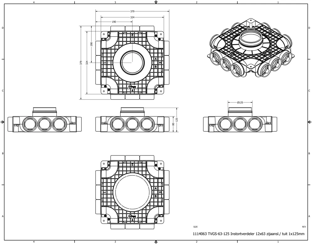 Vent-Axia Uniflexplus ventilatie subverdeelbox 12x Ø69mm met tuit Tuit diameter Ø160mm - Image 2