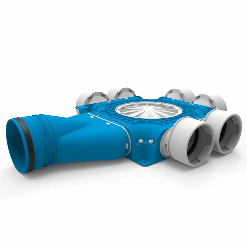 Vent-Axia Uniflexplus ventilatie samengestelde verdeler 6x Ø90mm met horizontale tuit Ø125mm