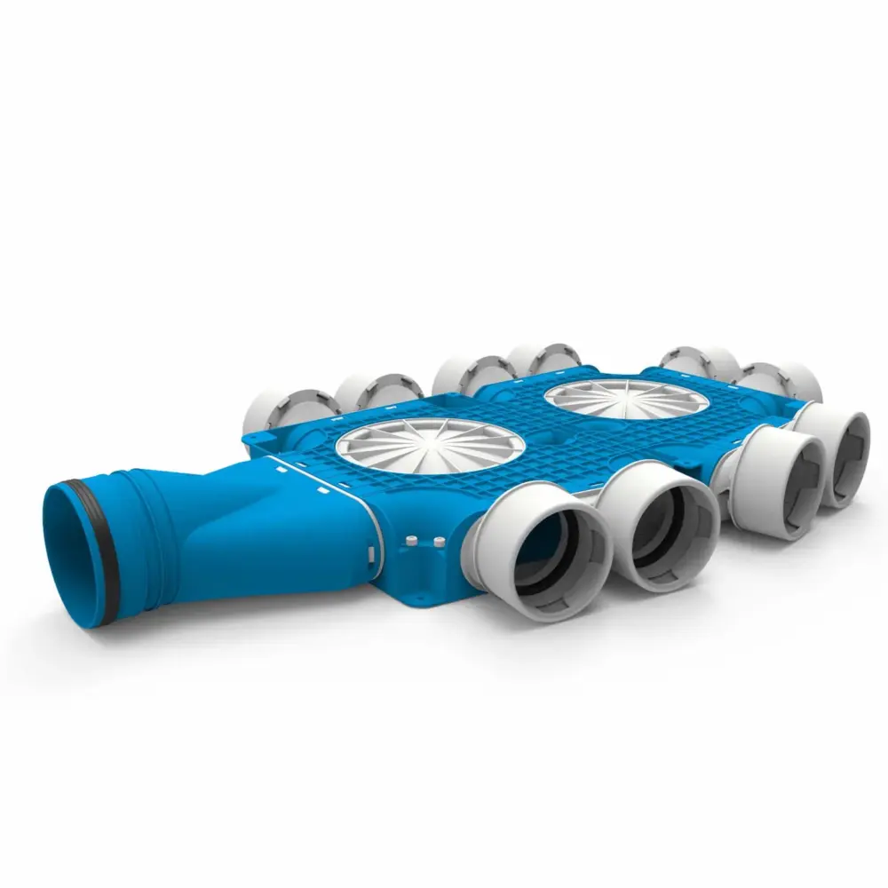 1765005936664-8b5554ff-e384-4938-9693-0db1be6a4710 Vent-Axia Uniflexplus ventilatie samengestelde verdeler 10x Ø90mm met horizontale tuit Ø125mm