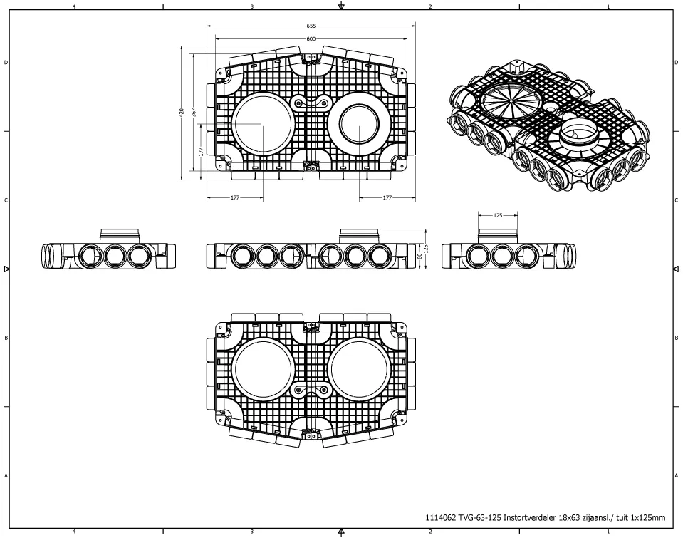 Vent-Axia Uniflexplus ventilatie hoofdverdeelbox 18x Ø69mm met tuit Tuit diameter Ø160mm - Afbeelding 2