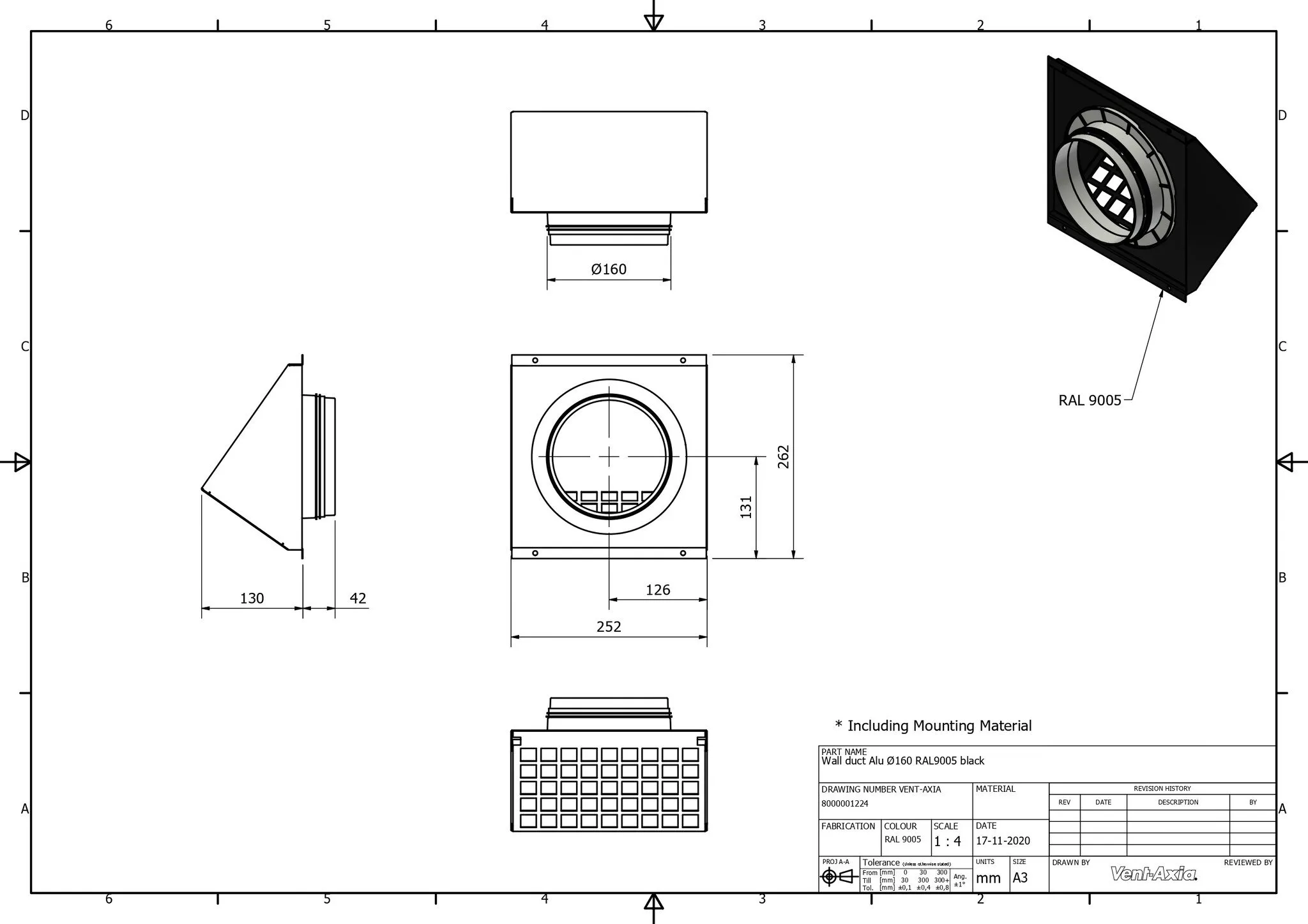 Vent-Axia VMR 160 Z / Geveldoorvoer Alu Ø160 RAL9005 zwart - Afbeelding 2